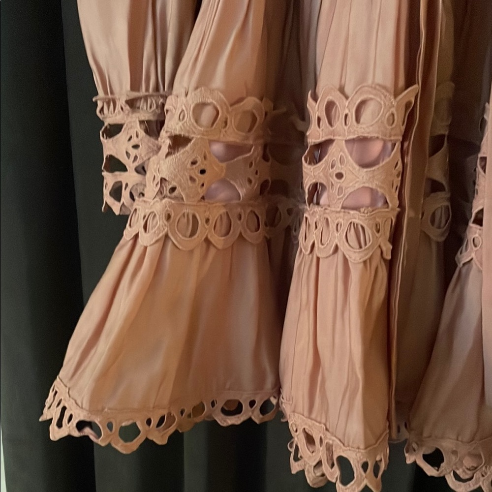 Ina Pink Tiered Tie Front Sundress with Bishop Sleeves - Picture 2 of 4